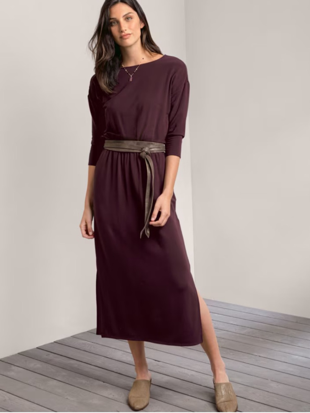Garnet Hill Burgundy Bateau Neck Midi Dress